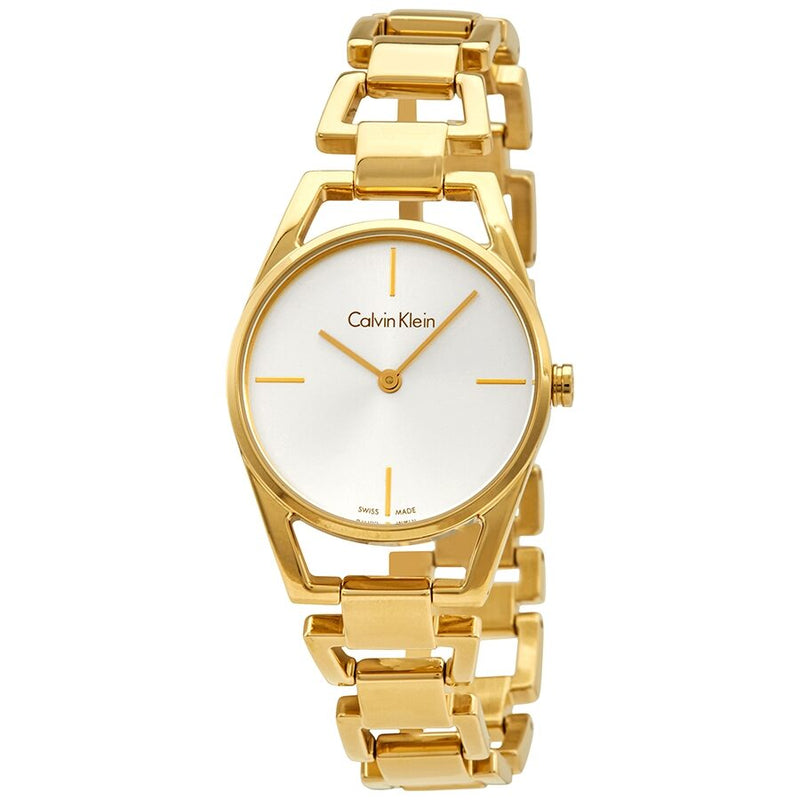 Calvin Klein Dainty Quartz Silver Dial Gold-tone Ladies Watch #K7L23546 - Watches of America