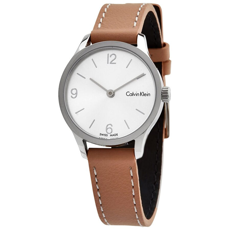 Calvin Klein Endless Silver Dial Brown Leather Ladies Watch #K7V231Z6 - Watches of America
