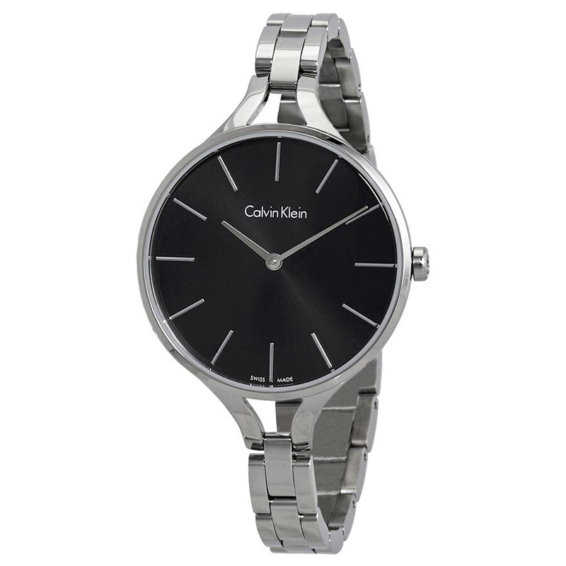 Calvin Klein Graphic Black Dial Ladies Bangle Watch #K7E23141 - Watches of America