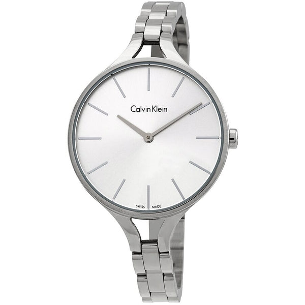 Calvin Klein Graphic Silver Dial Bangle Ladies Watch #K7E23146 - Watches of America
