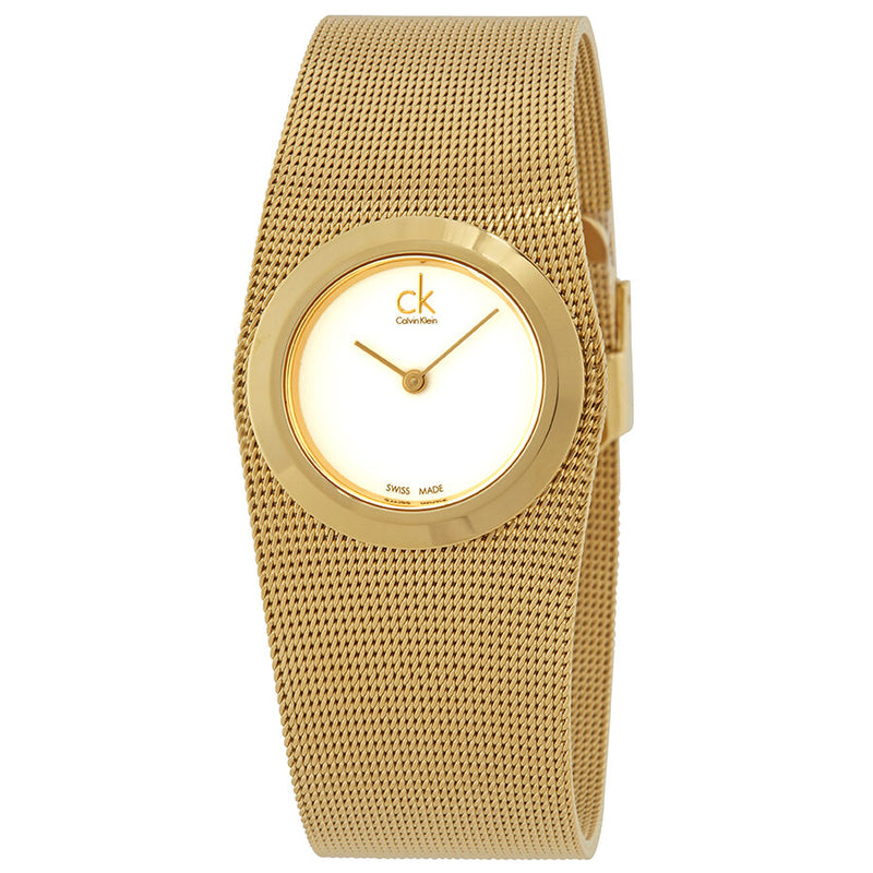 Calvin Klein Impulsive White Dial Gold-tone Mesh Ladies Watch #K3T23526 - Watches of America
