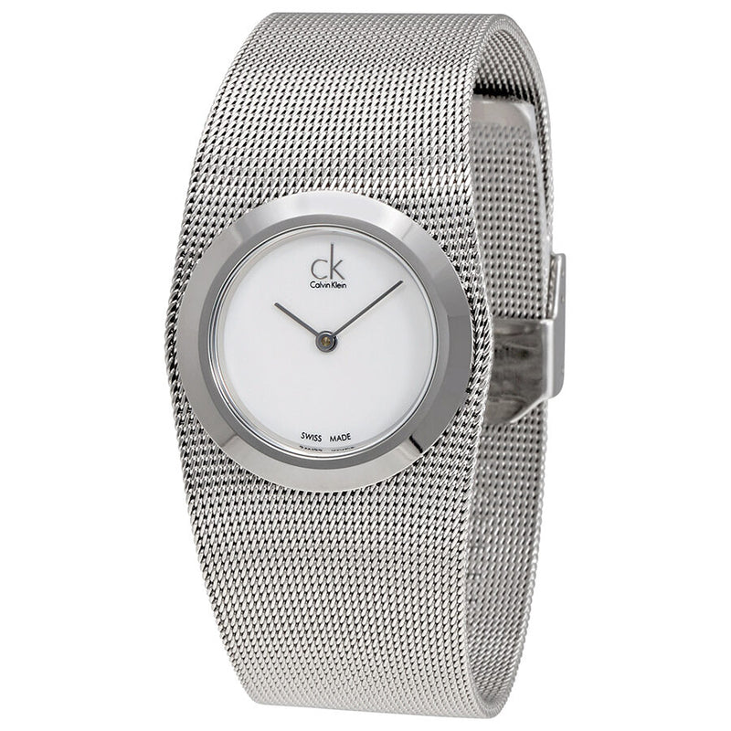 Calvin Klein Impulsive White Dial Steel Mesh Ladies Watch #K3T23126 - Watches of America