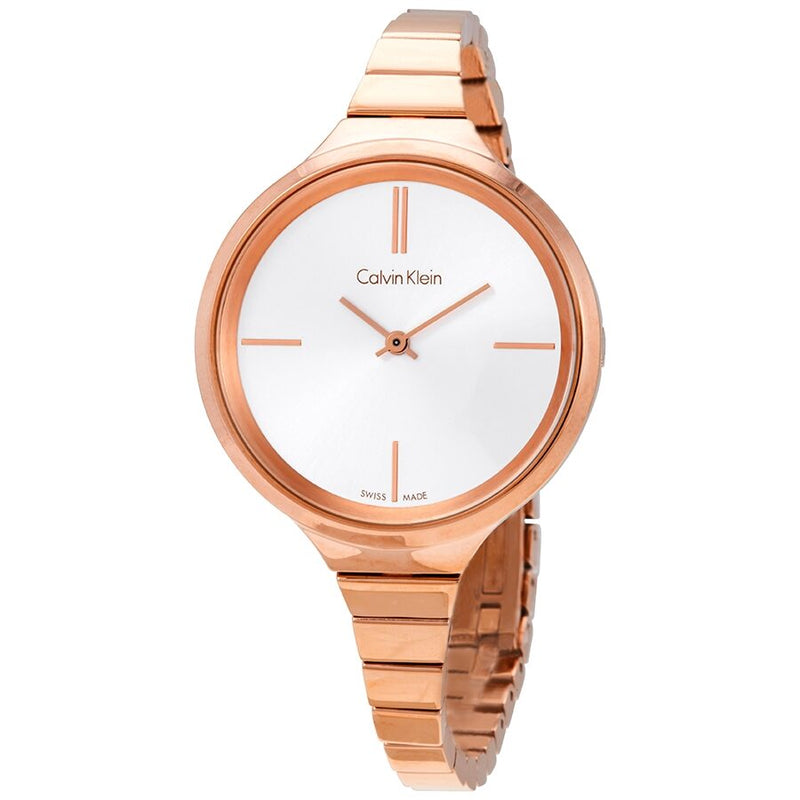 Calvin Klein Lively Silver Dial Rose Gold-tone LadiesWatch #K4U23626 - Watches of America