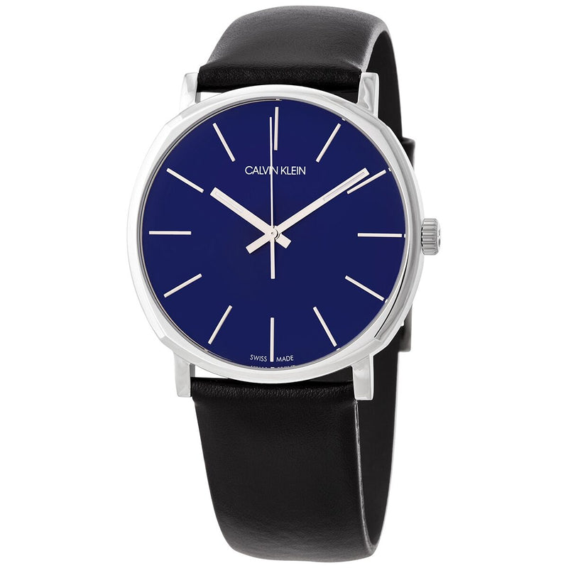 Calvin Klein Posh Quartz Blue Dial Black Leather Men's Watch #K8Q311CN - Watches of America