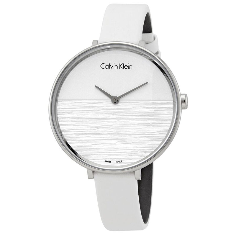 Calvin Klein Rise White Dial White Leather Ladies Watch #K7A231L6 - Watches of America