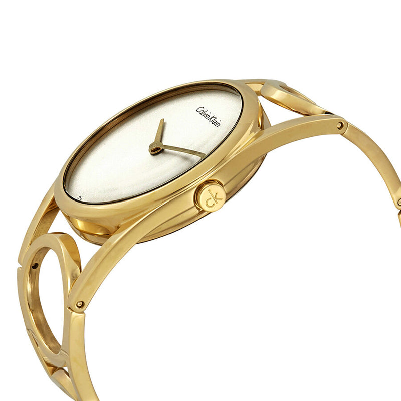 Calvin Klein Round Silver Dial Yellow Gold-tone Ladies Watch #K5U2S546 - Watches of America #2