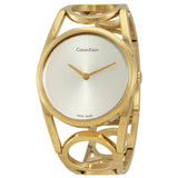 Calvin Klein Round Silver Dial Yellow Gold-tone Ladies Watch #K5U2S546 - Watches of America