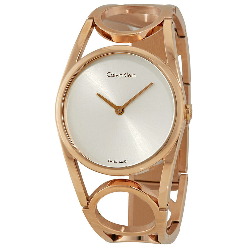 Calvin Klein Round Silver Dial Rose Gold PVD Ladies Watch #K5U2S646 - Watches of America