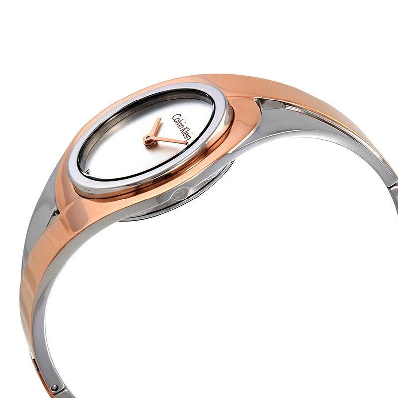 Calvin Klein Sensual Silver Dial Ladies Two Tone Medium Bangle Watch #K8E2M1Z6 - Watches of America #2