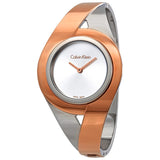 Calvin Klein Sensual Silver Dial Ladies Two Tone Medium Bangle Watch #K8E2M1Z6 - Watches of America