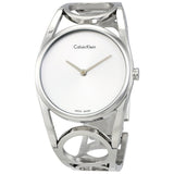 Calvin Klein Round Silver Dial Stainless Steel Ladies Watch #K5U2M146 - Watches of America