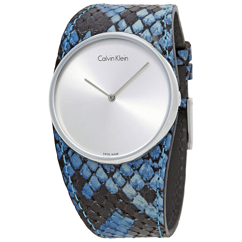 Calvin Klein Spellbound Silver Dial Blue Leather Ladies Watch #K5V231V6 - Watches of America
