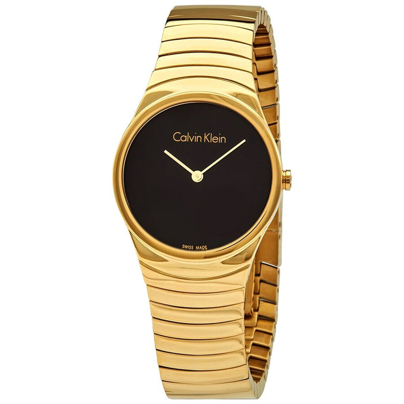 Calvin Klein Whirl Black Dial Ladies Gold-tone Watch #K8A23541 - Watches of America
