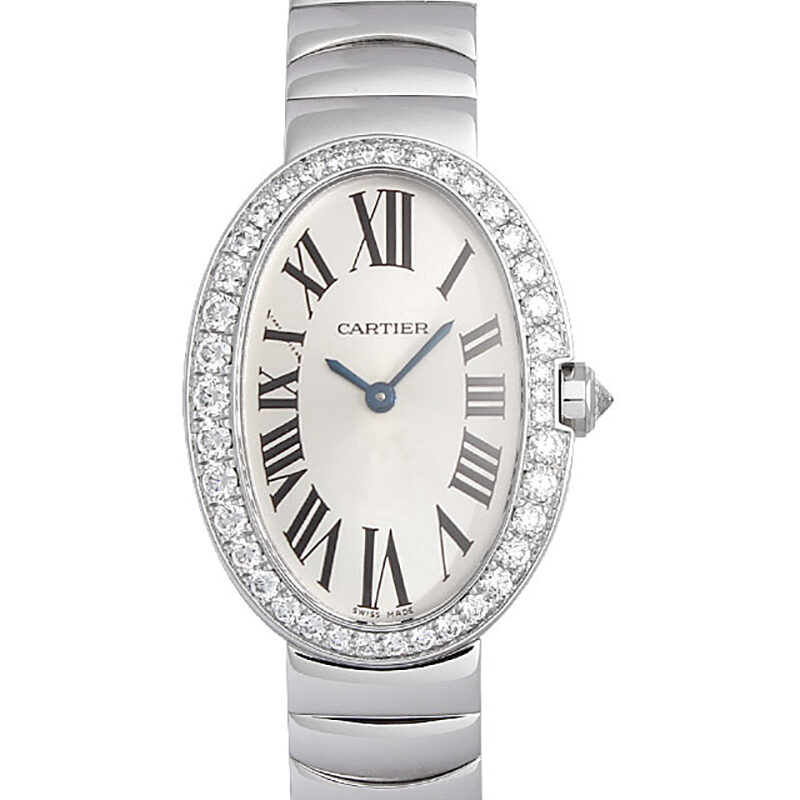 Cartier Baignoire Mini Silver Dial 18kt White Gold Ladies Watch #WB520025 - Watches of America