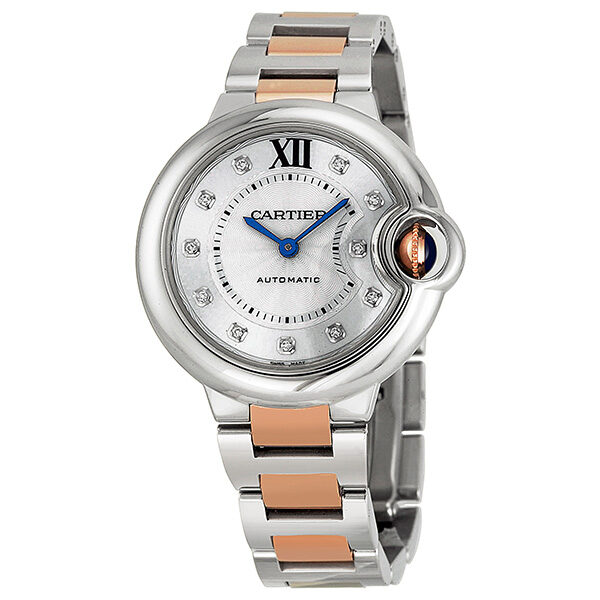 Cartier Ballon Bleu Automatic Diamond Rose Gold and Stainless Steel Ladies Watch #WE902044 - Watches of America