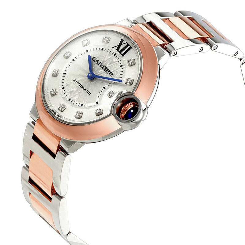 Cartier Ballon Bleu Automatic Silver Diamond Dial Steel and 18K Pink Gold Ladies Watch #W3BB0007 - Watches of America #2