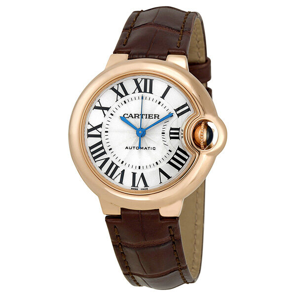 Cartier Ballon Bleu de Cartier Pink Gold Brown Leather Watch #W6920069 - Watches of America