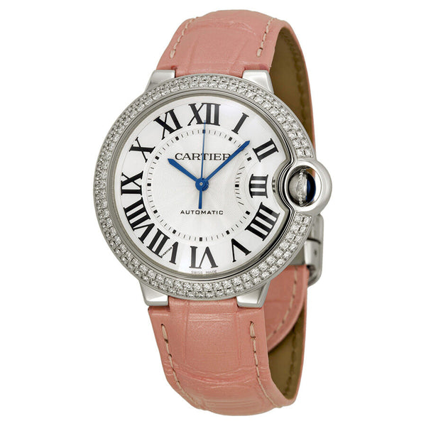Cartier Ballon Bleu de Cartier Silvered Opaline Dial 18kt White Gold Medium Watch #WE900651 - Watches of America