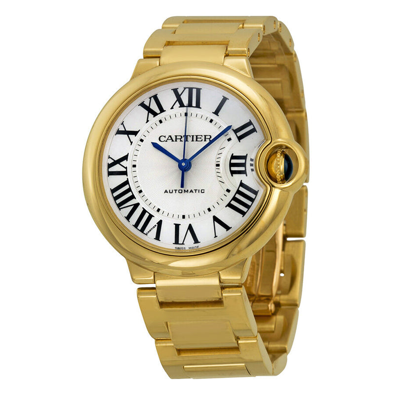 Cartier Ballon Bleu Medium Silver Opaline Dial 18kt Yellow Gold Watch #W69003Z2 - Watches of America