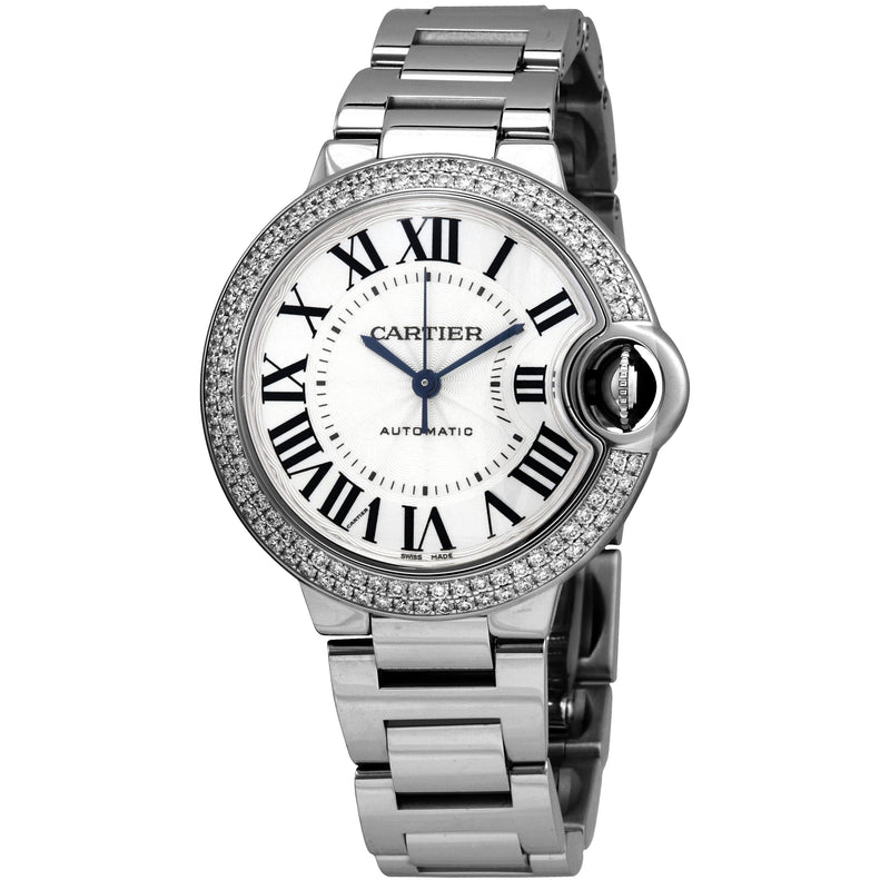 Cartier Ballon Bleu Silver Dial 18kt White Gold Diamond Ladies Watch #WE902035 - Watches of America