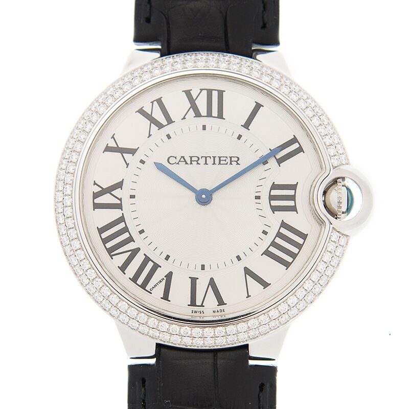 Cartier Ballon Bleu Silver Dial Alligator Leather Diamond Men's Watch #WE902056 - Watches of America