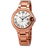 Cartier Ballon Bleu Silver Dial Automatic Ladies 18kt Rose Gold Diamond Watch #WJBB0036 - Watches of America