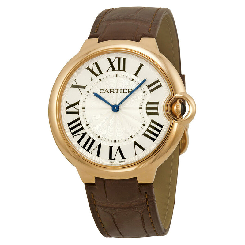 Cartier Ballon Bleu Silver Dial Brown Alligator Leather Men's Watch #W6920083 - Watches of America