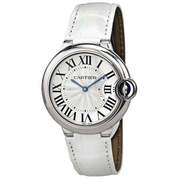 Cartier Ballon Bleu Silver Dial White Leather Ladies Watch #W6920087 - Watches of America