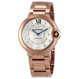 Cartier Ballon Bleu Silver Diamond  Dial 18kt Rose Gold Unisex Watch #WE902026 - Watches of America