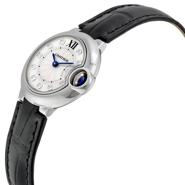Cartier Ballon Bleu Silver Diamond Dial Black Alligator Leather #W4BB0008 - Watches of America #2