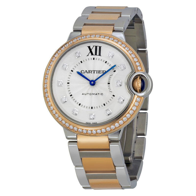 Cartier Ballon Bleu Silver Diamond Dial Steel and Rose Gold Ladies Watch #WE902078 - Watches of America