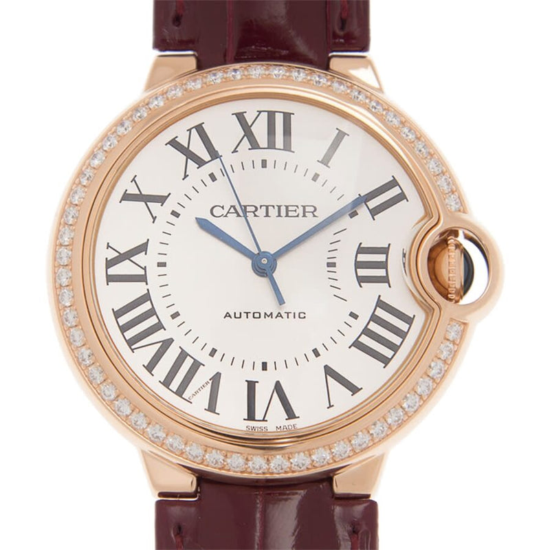 Cartier Ballon Bleu Silvered Sunray Dial Automatic Ladies 18kt Rose Gold Watch #WJBB0034 - Watches of America