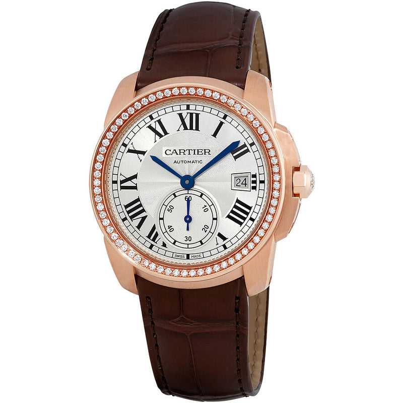 Cartier Caliber Silver Dial 18k Rose Gold Men's Watch #WF100013 - Watches of America