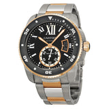 Cartier Calibre Black Dial Steel and Rose Gold Men's Watch #W7100054 - Watches of America
