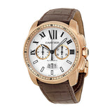 Cartier Calibre de Cartier 18kt Rose Gold Chronograph Automatic Silver Dial Men's Watch #W7100044 - Watches of America