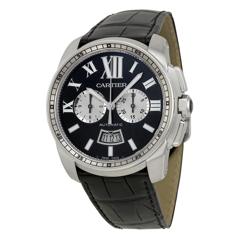 Cartier Calibre De Cartier Black Dial Black Leather Men's Watch #W7100060 - Watches of America