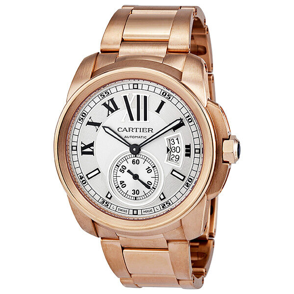Cartier Calibre de Cartier Silver Dial 18K Rose Gold Automatic Men's Watch #W7100018 - Watches of America