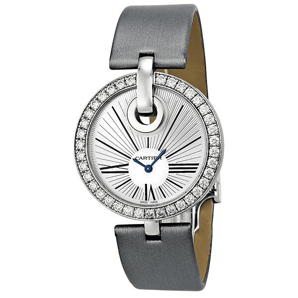 Cartier Captive De Cartier Silver Dial 18kt White Gold Diamond Silver Satin Ladies Watch #WG600012 - Watches of America