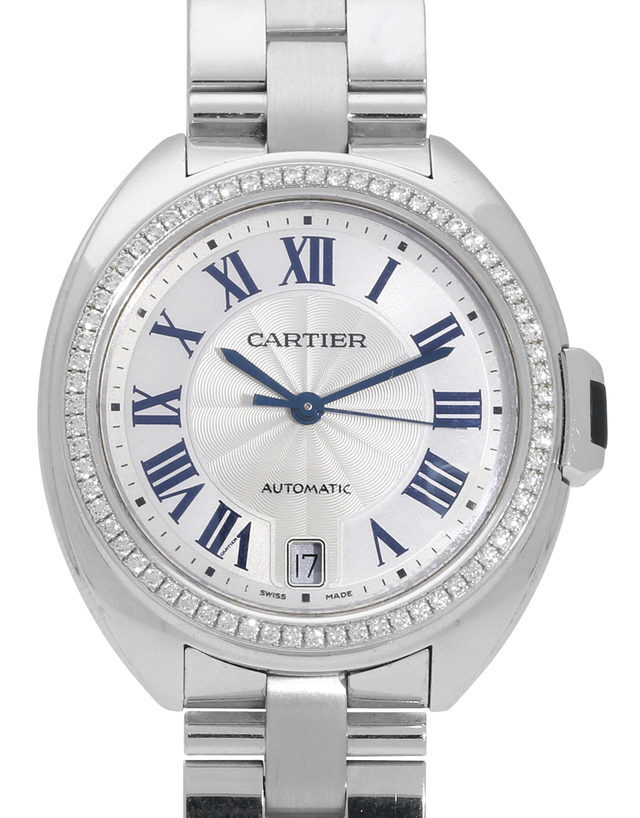 Cartier Cle Flinque 18kt White Gold Sunray Effect Dial Ladies Watch #WJCL0007 - Watches of America