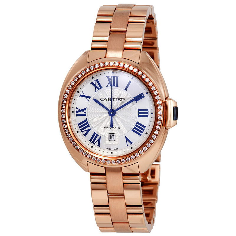 Cartier Cle Silver Flinque Dial 18kt Pink Gold Diamond Ladies Watch #WJCL0003 - Watches of America