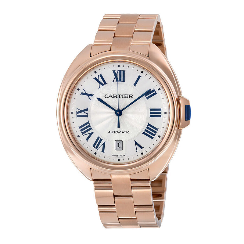 Cartier Cle Silvered Flinque Dial 18kt Rose Gold Men's Watch #WGCL0002 - Watches of America