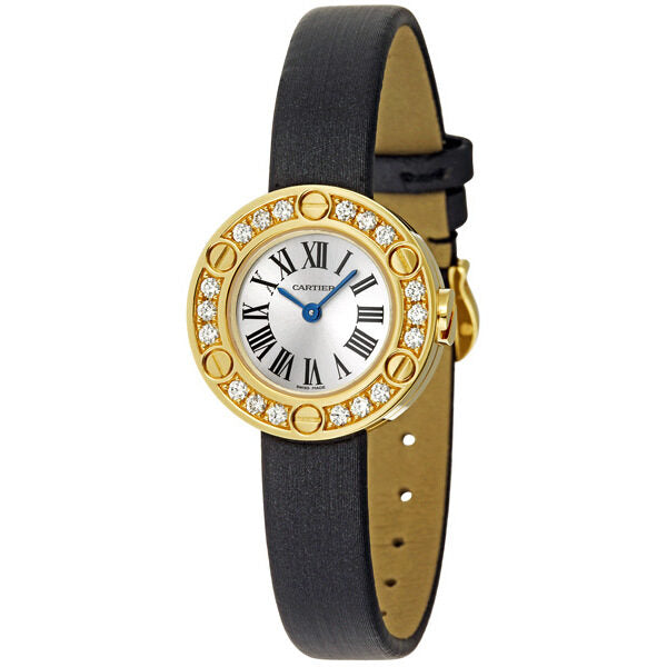 Cartier Love 18kt Yellow Gold Diamond Case Satin Strap Ladies Watch #WE800931 - Watches of America