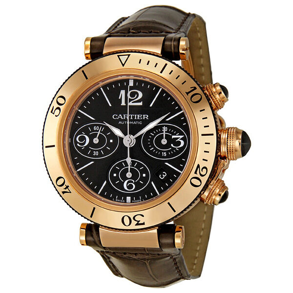 Cartier Pasha Black Dial 18kt Rose Gold Chronograph Men's Watch #W3030018 - Watches of America