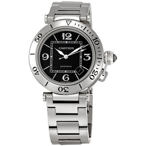 Cartier Pasha Seatimer Automatic Black Dial Steel Men's Watch #W31077M7 - Watches of America