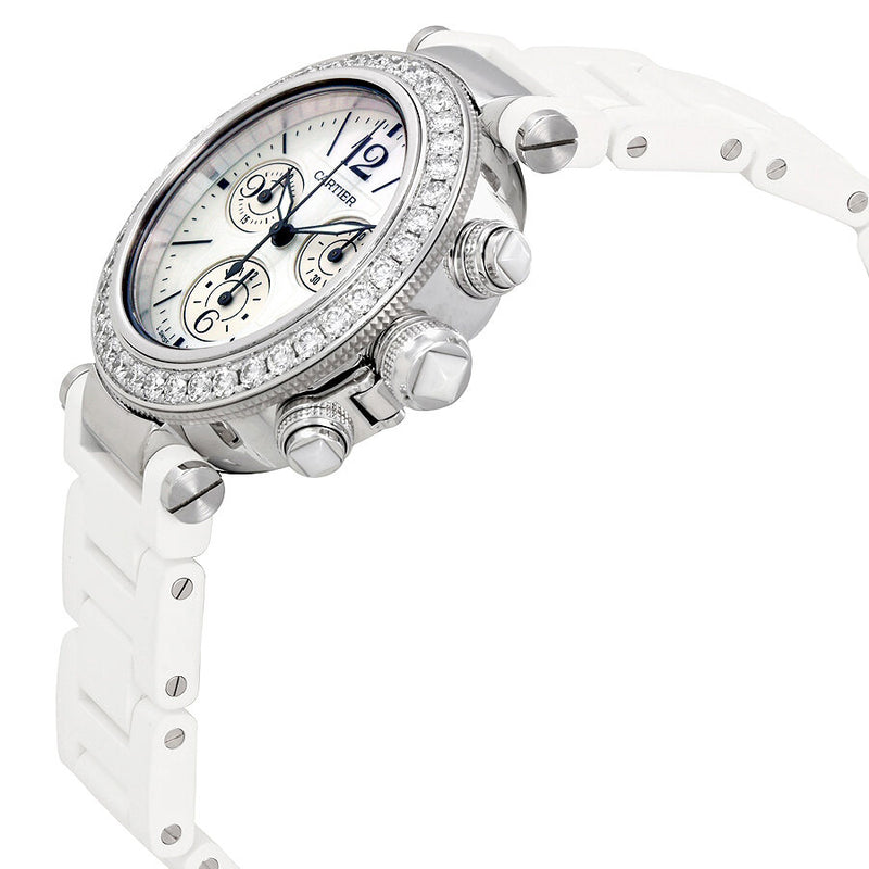 Cartier Pasha Seatimer 18kt White Gold Chronograph Mother of Pearl Dial Ladies Watch #WJ130003 - Watches of America #2