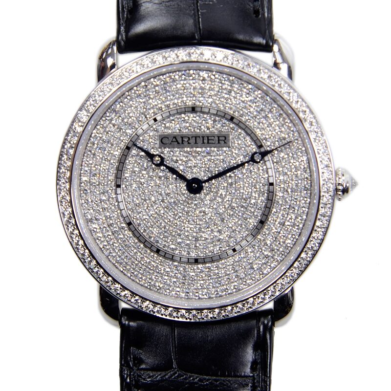 Cartier Ronde Louis 18K White Gold Diamond Dial Men's Watch #WR007007 - Watches of America