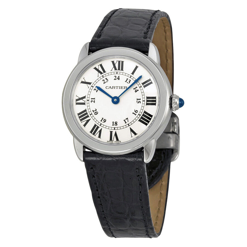 Cartier Ronde Solo Steel Black Leather Ladies Watch #W6700155 - Watches of America
