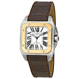 Cartier Santos 100 Silver Dial 18kt Rose Gold Midsize Watch #W20107X7 - Watches of America