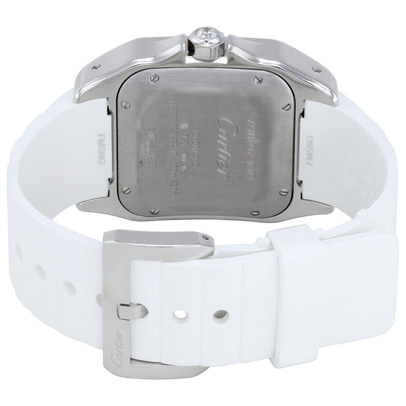 Cartier Santos  de Cartier 100 Opaline Dial White Rubber Ladies Watch #WM50460M - Watches of America #3