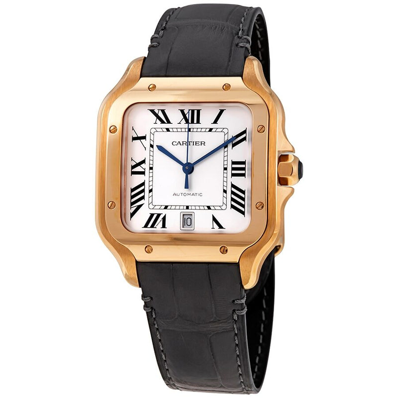 Cartier Santos De Cartier Large Automatic Silver Dial Men's 18kt Rose Gold Watch #WGSA0011 - Watches of America